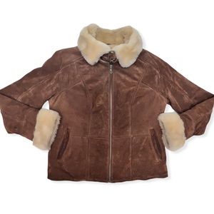 Y2K Wilson Leather Suede Zip Up Faux Shearling Fur Lined Aviator Jacket